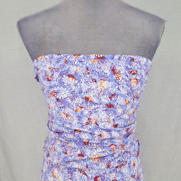 J Jill Dress Womens Medium Maxi Blue Lavender Floral Strapless Stretch Knit - Picture 7 of 12